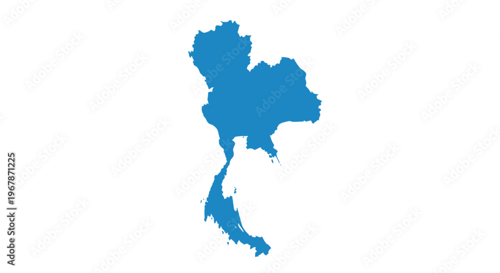 Obraz premium Blue Silhouette Map of Thailand on White Background