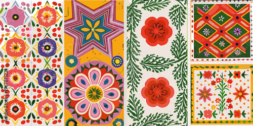 A collection of vintage ukrainian pysanka easter egg designs on fabric