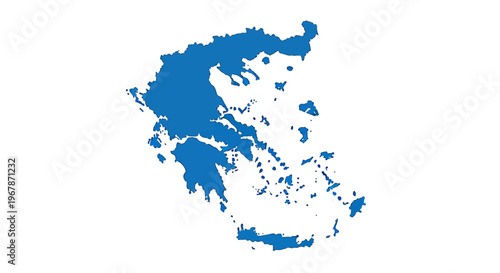 Blue Silhouette Map of Greece Outline with Islands on White Background