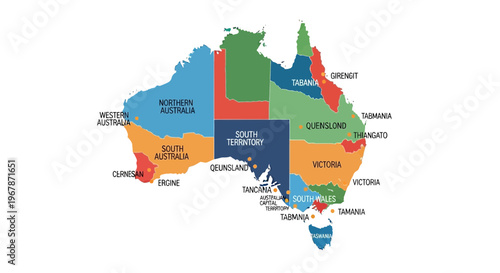 Colorful Australia Map with States and Territories Labeled