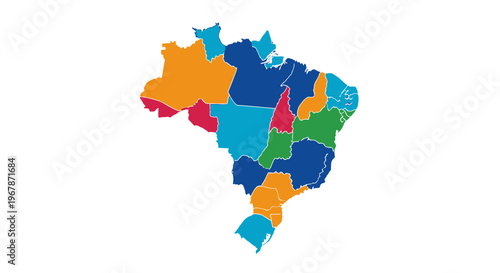 Colorful Map of Brazil Divided into States - South America Geography