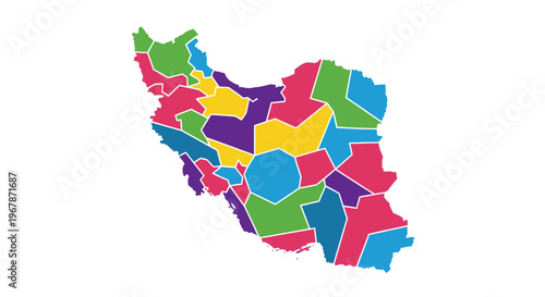 Colorful Iran map with provinces, vibrant administrative divisions, geographical illustration