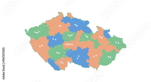 Colorful Map of Czech Republic Regions, Administrative Divisions, Geography