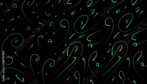 A mesmerizing digital illustration of swirling green lines on a black background