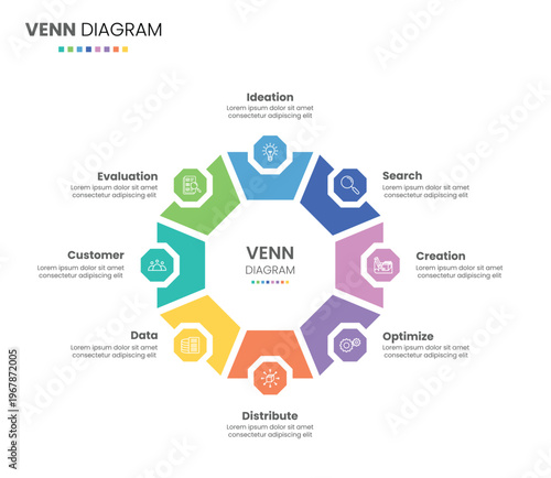 8 step, options, segment or process venn diagram business project infographic design
