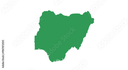 Green Map of Nigeria Silhouette Isolated on White Background