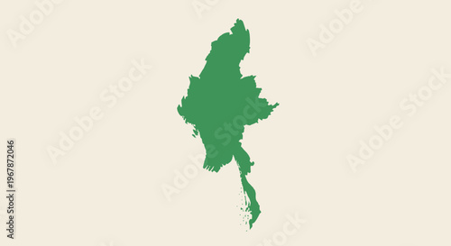 Green silhouette map of Myanmar country on a beige background
