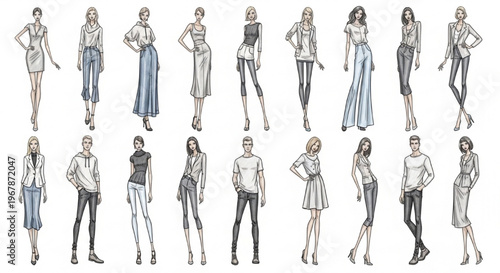 Fashion Croquis Vector Stylized Female Male Figures Illustration Body Template Design Pack