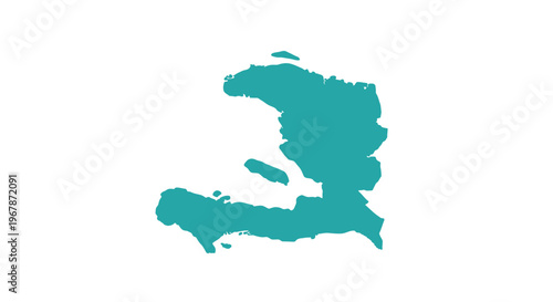 Haiti Map Silhouette - Teal Outline on White Background, Caribbean Nation