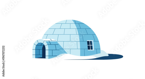 Illustration of an igloo house in the snow with blue tones, isolated on white background