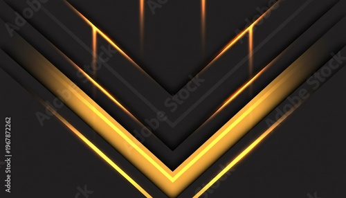 A modern abstract design featuring golden glowing lines on a dark background