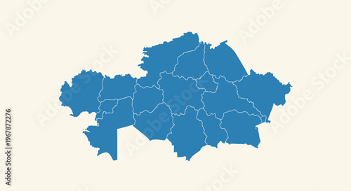 Kazakhstan Map Outline - Blue Geographic Regions with Beige Background