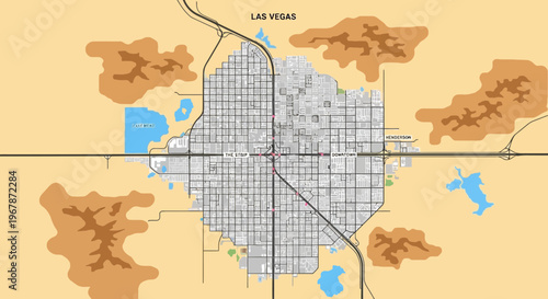 Las Vegas Map Overview: Urban Sprawl in Desert Landscape