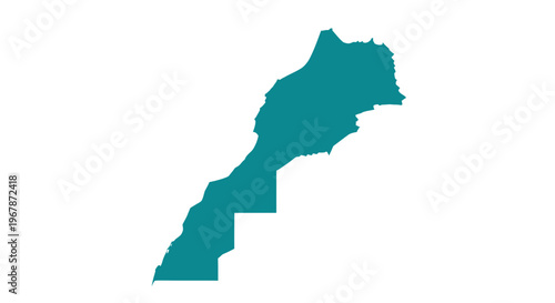 Map of Morocco in Teal Color on White Background
