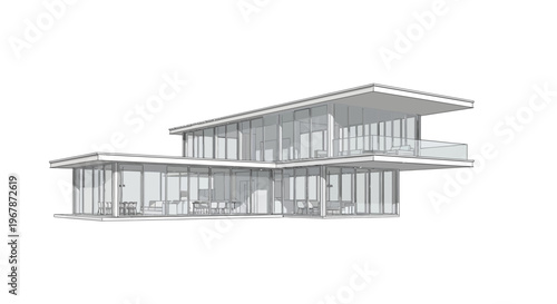 Modern Architectural House Design, 3D Rendering, White Background