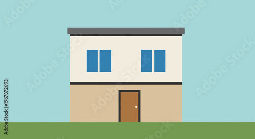 Modern Flat Roof House with Two Windows and Door, Minimalist Design