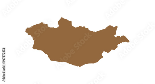 Mongolia Map Outline - Brown Silhouette on White Background