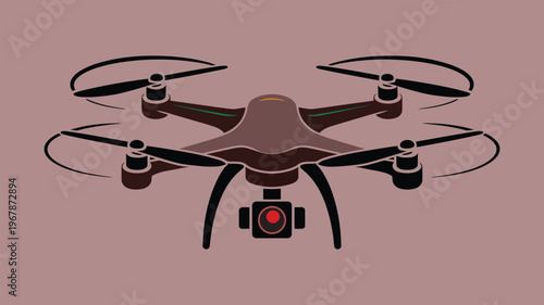 Drone, aerial vehicle, quadcopter, flying robot, brown, vector