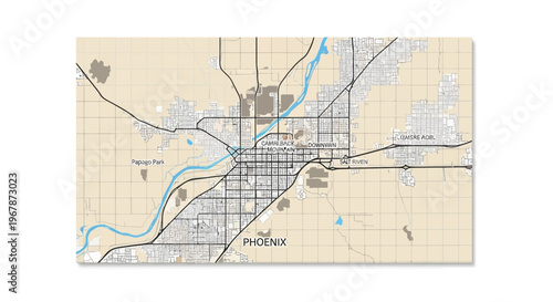 Phoenix Arizona City Map Aerial View Urban Sprawl Desert Landscape