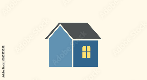 Simple Blue House Illustration with Yellow Window Light