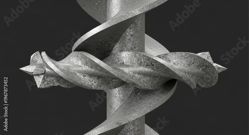 Close-up of a metal auger drill bit with sharp cutting edges.