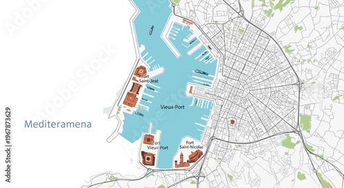 Venice Port Map, Italy - Aerial View of Maritime City and Mediterranean Coastline