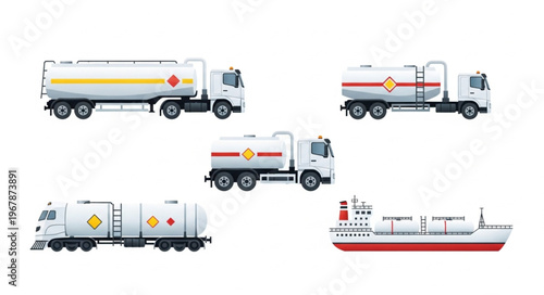 Diverse Oil Transportation Methods - Trucks, Train, and Ship.