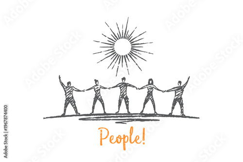People - united group holding hands under the sun