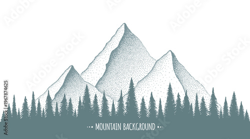 Mountain Background - pine forest and alpine peaks landscape
