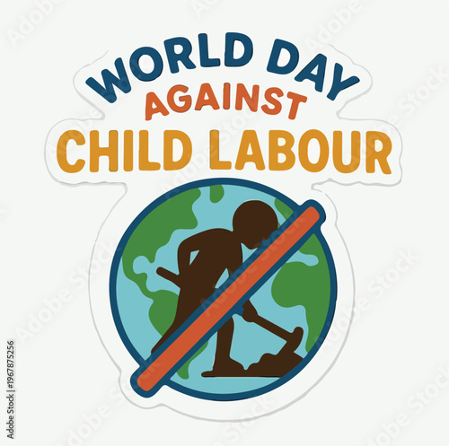 Colorful graphic design symbol promoting awareness for the world day against child labour campaign observed annually across the entire globe