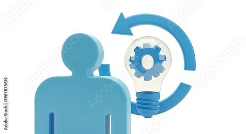 Person with Lightbulb and Gear Icon, Represents Innovation and Process