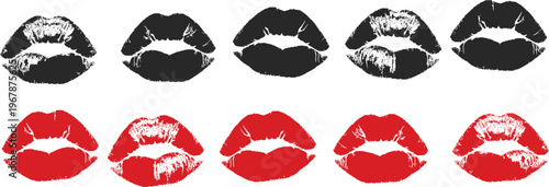 Red and Black Lipstick Kiss Marks Arranged in Rows