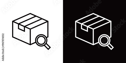 荷物を探すコンセプトのラインアイコン。白い線と黒い線のモノクロベクターイラスト