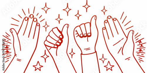 Several hands clapping with sparkling stars a celebratory illustration