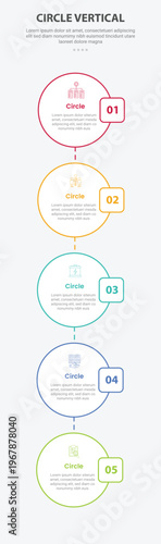 Circle base shape mobile vertical template infographic with big circle simple container with round square badge for mobile smartphone content with 5 points