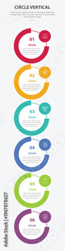 Circle base shape mobile vertical template infographic with thick and thin combination outline stroke with small circle badge for mobile smartphone content with 6 points