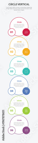 Circle base shape mobile vertical template infographic with big and small combination with fill and blank outline composition for mobile smartphone content with 6 points