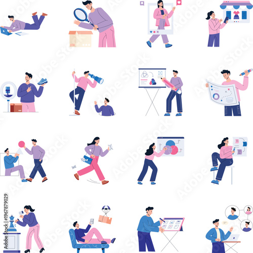 Set of Branding and Insights Flat Style Illustrations