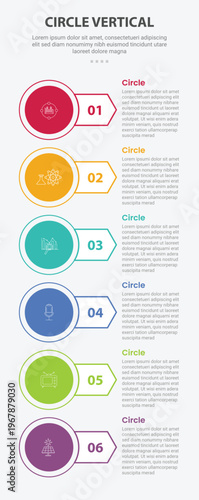 Circle base shape mobile vertical template infographic with arrow box outline right direction stacked list for mobile smartphone content with 6 points