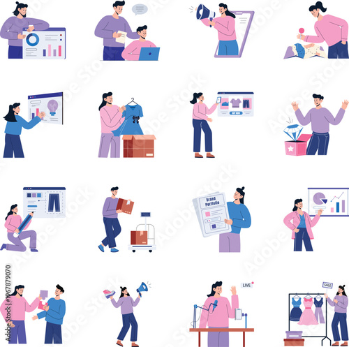 Pack of Branding and Identity Flat Style Illustrations