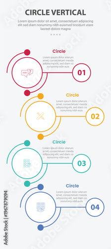 Circle base shape mobile vertical template infographic with outline circle big and small combination dot line zigzag vertical list for mobile smartphone content with 4 points