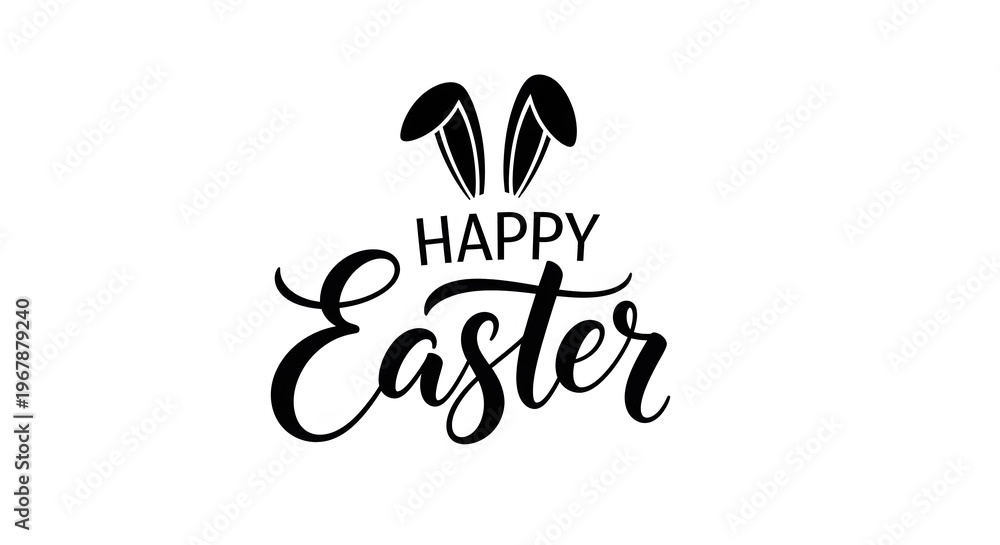 Fototapeta premium Happy easter elegant calligraphy with bunny ears festive spring holiday greetings