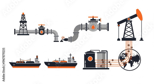 Oil and Gas Industry Infrastructure - Extraction, Transportation, and Global Distribution.