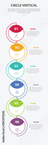 Circle base shape mobile vertical template infographic with half badge cut on top with zigzag stack list circular line for mobile smartphone content with 6 points