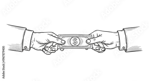 hands exchanging a banknote.