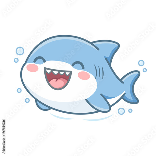 Cute Baby Shark Cartoon Character Swimming Underwater,