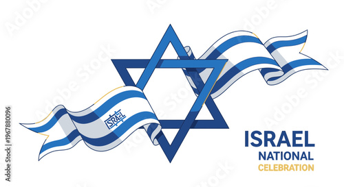 Star of David with Israeli Flag Ribbon, National Celebration