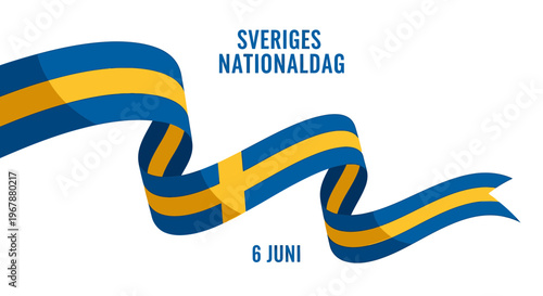 Sweden National Day celebration banner with Swedish flag ribbon and text