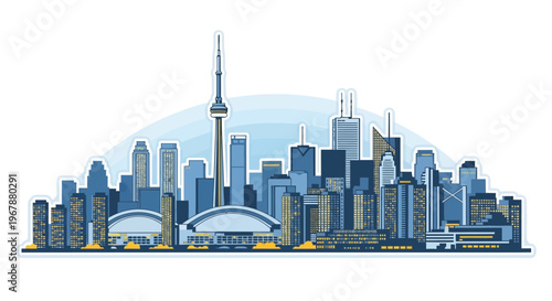 Toronto Cityscape Skyline Silhouette Illustration - CN Tower and Buildings