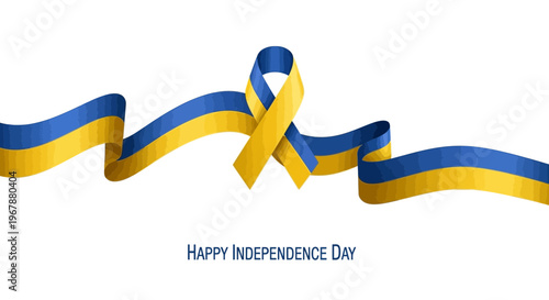 Ukrainian Flag Ribbon for Independence Day - Blue and Yellow Waving Banner